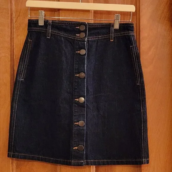 Maje Button-Front Denim Mini Skirt, French Girl Style, Dark Wash, Sz FR 38/US 6 - Picture 2 of 13